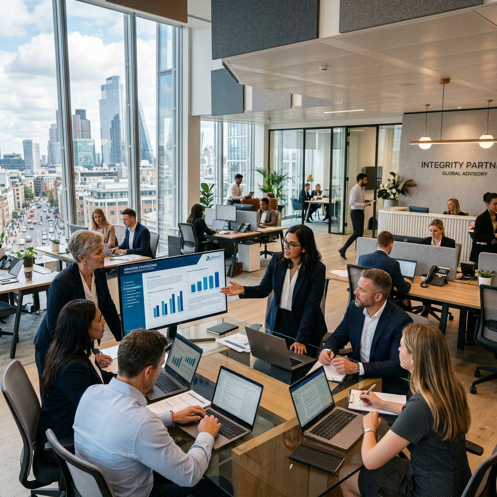Professionals reviewing financial charts during a collaborative office meeting